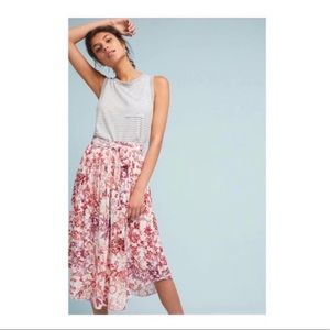 Anthropologie Maeve Staycation Print Skirt red floral toile print pockets tie